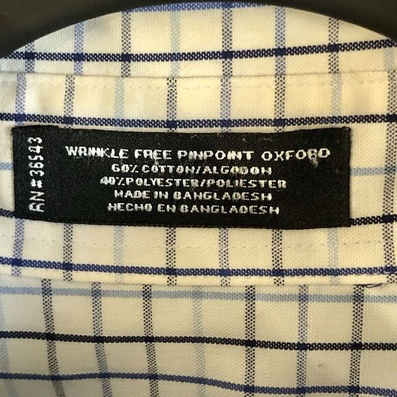 Button Up Dress Shirt Men's Sz L White Long Sleeve Blue Checkered George Western - Picture 8 of 13